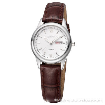 Ladies' Fashion Watches, Silver Circle Stainless Steel Case with Genuine Leather Band